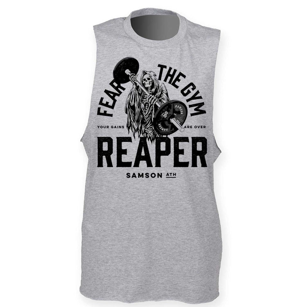 Fear The Gym Reaper Mens Gym Tank Top Grey