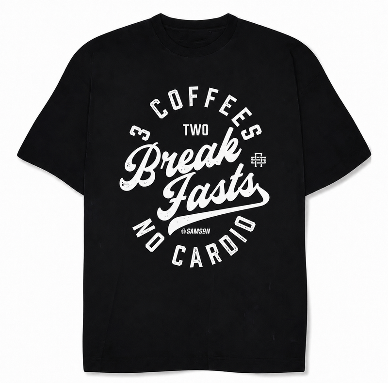 3 Coffees 2 Breakfasts No Cardio - Oversized Gym T-Shirt