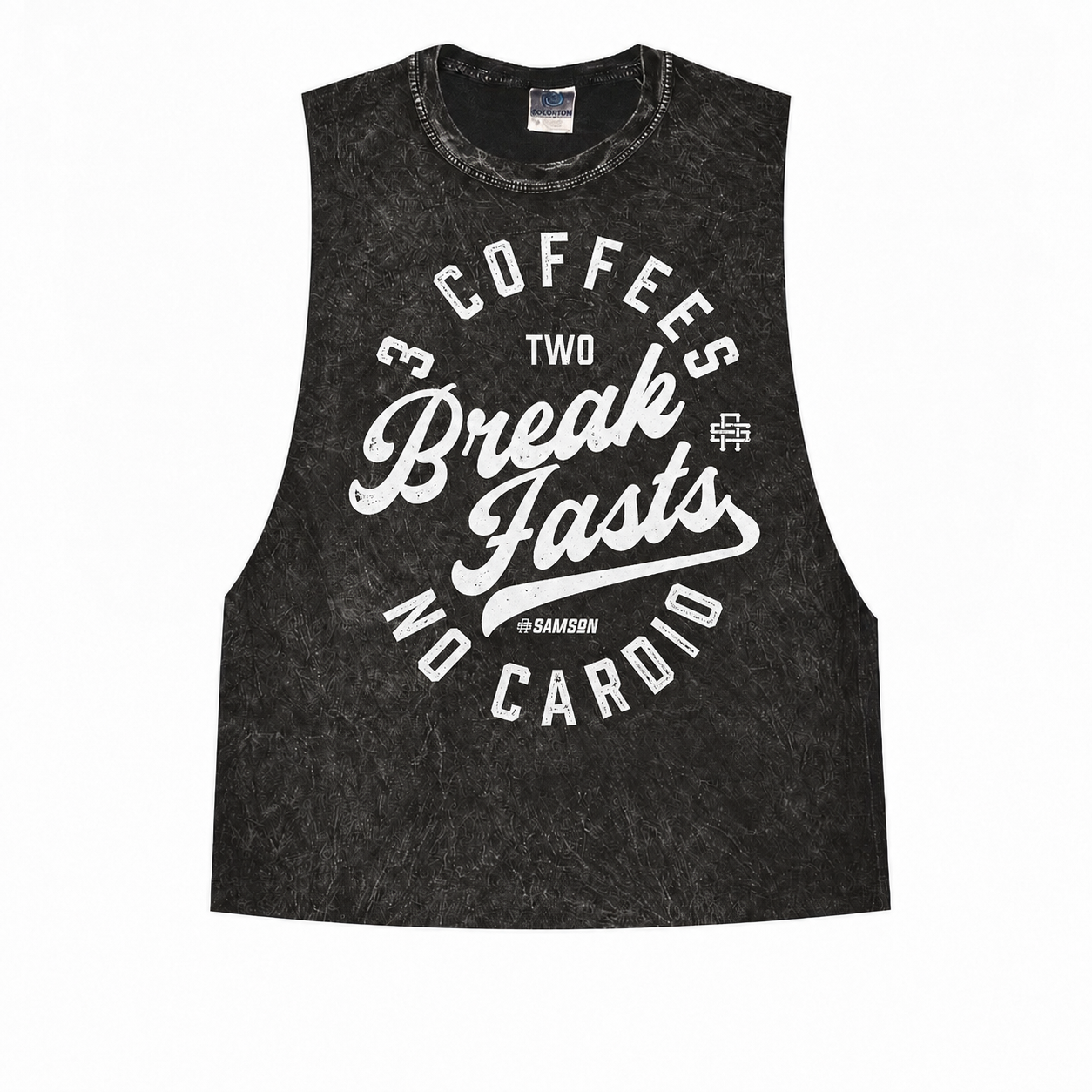 3 Coffees 2 Breakfasts No Cardio - Ladies Washed Cut Off Tank