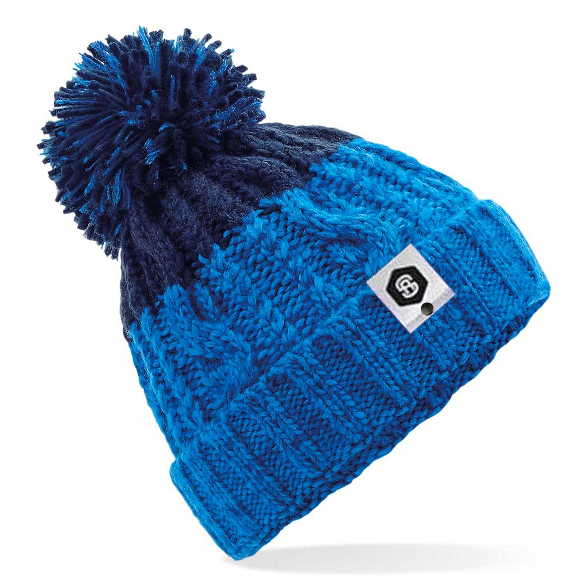 Cable Knit Bobble Hat Pom Pom Beanie – Winter Wooly Ski Hat For Women & Men, Acrylic Knit, Alps Style