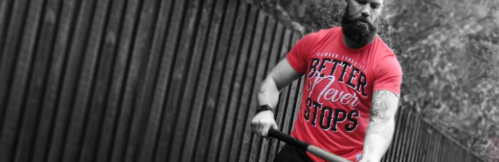 Man wearing samson athletics gym t-shirt