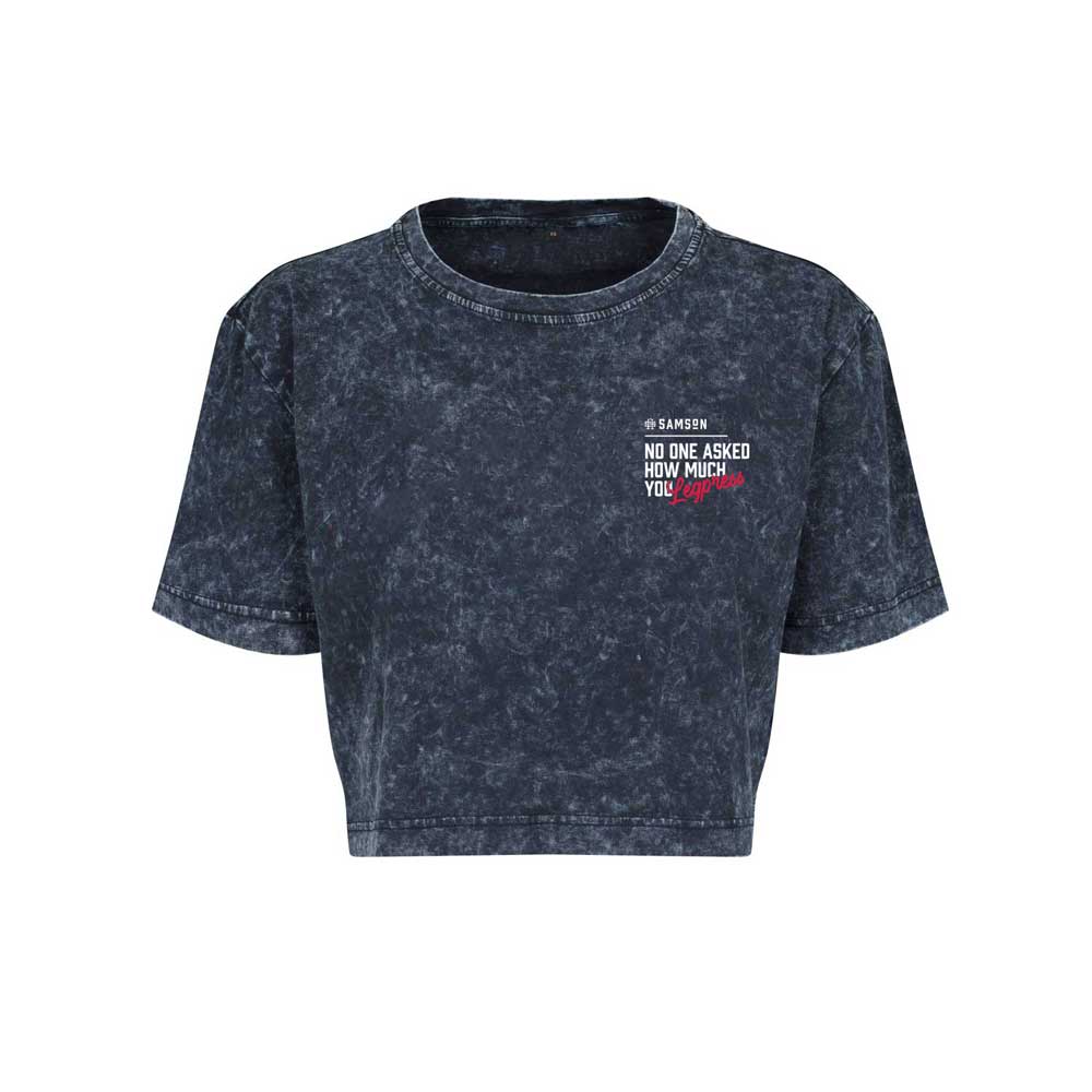 No One Asked How Much You Leg Press Ladies Cropped Washed Tee