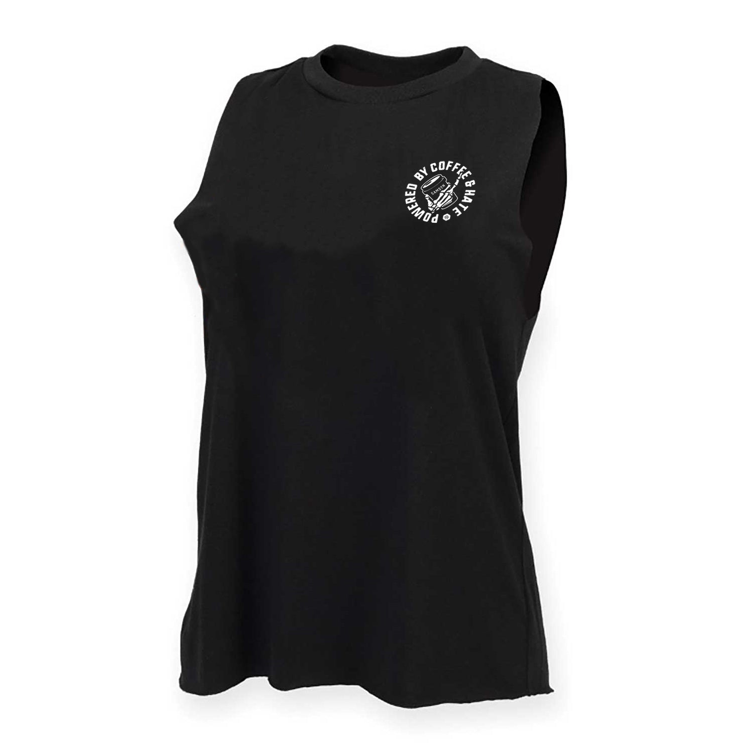 Powered By Coffee And Hate Black - Ladies Gym Tank Top