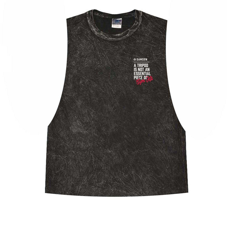 A Tripod Is Not An Essential Piece Of Gym Kit  Ladies Washed Cut Off Tank