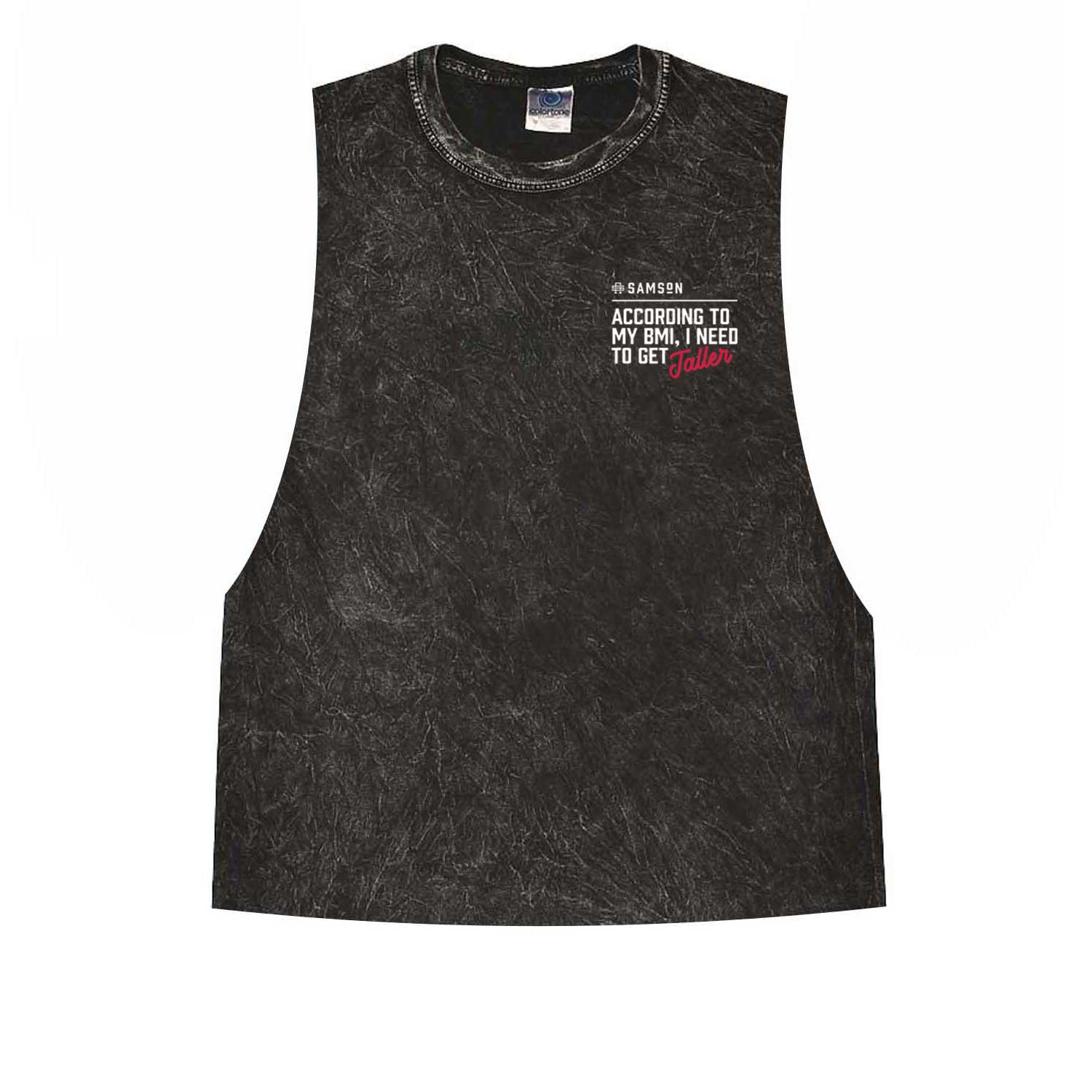 According To My BMI, I Need To Get Taller - Ladies Washed Cut Off Tank