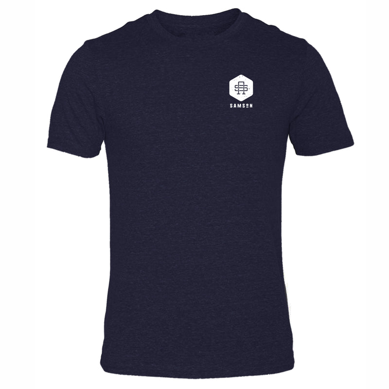 Navy t-shirt with artistic picture of a tiger representing courage, willpower and strength. Made by Samson Athletics