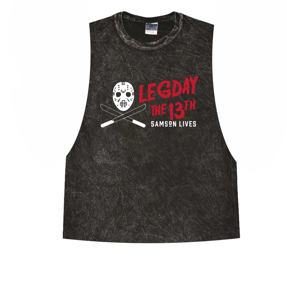 Leg Day The 13th Halloween Ladies Washed Cut Off Tank