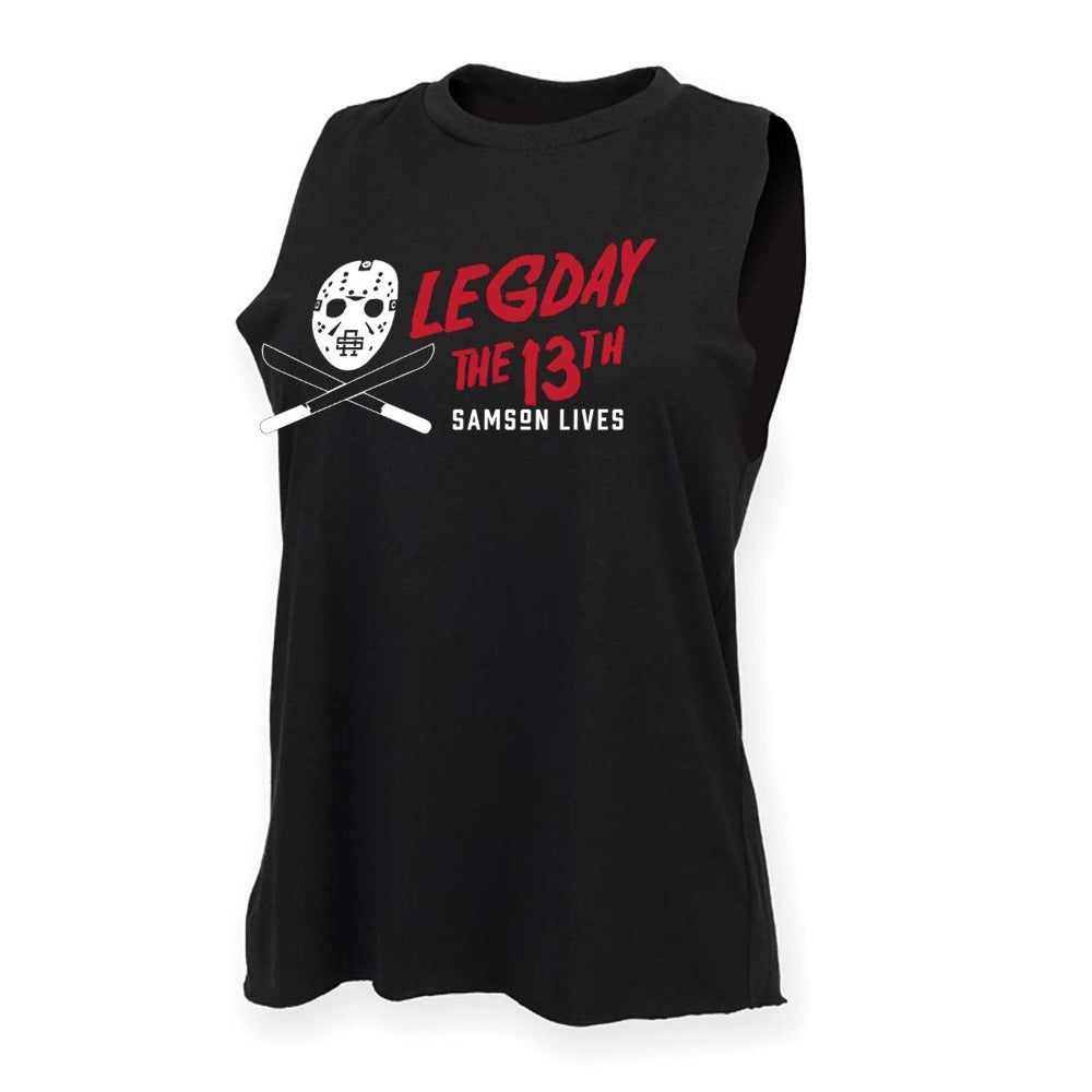 Leg Day The 13th Halloween Gym Ladies Cut Off Tank
