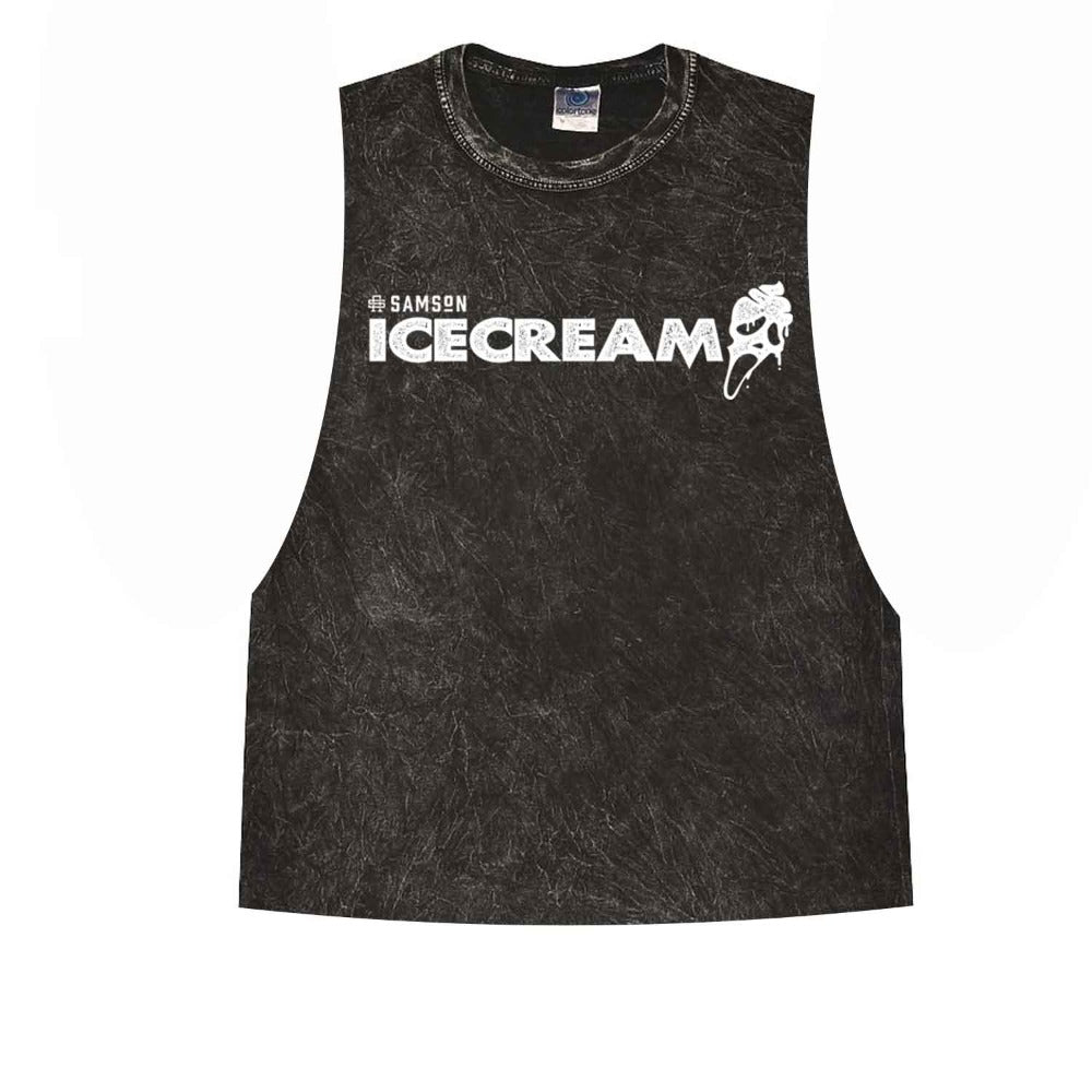 Ice Cream Scream Halloween Ladies Washed Cut Off Tank