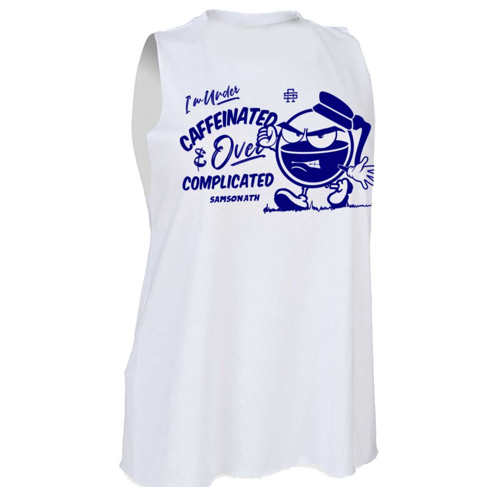 Under Caffeinated and Over Complicated Ladies Cut Off Tank