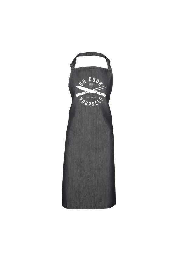 Go cook yourself black denim apron samson athletics